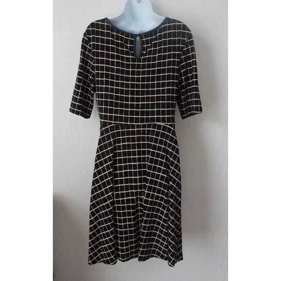 Connected Apparel Women 8 Black Squares Knit Dress Fit Flare Half Sleeve Keyhole - Picture 2 of 11